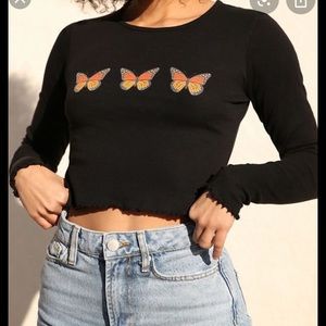 UO Truly Madly Deeply black butterfly cropped tee